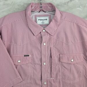 PONCHO Howdy Mens 2XL Maroon Gingham Pearl Snap Front Western Shirt Regular Fit